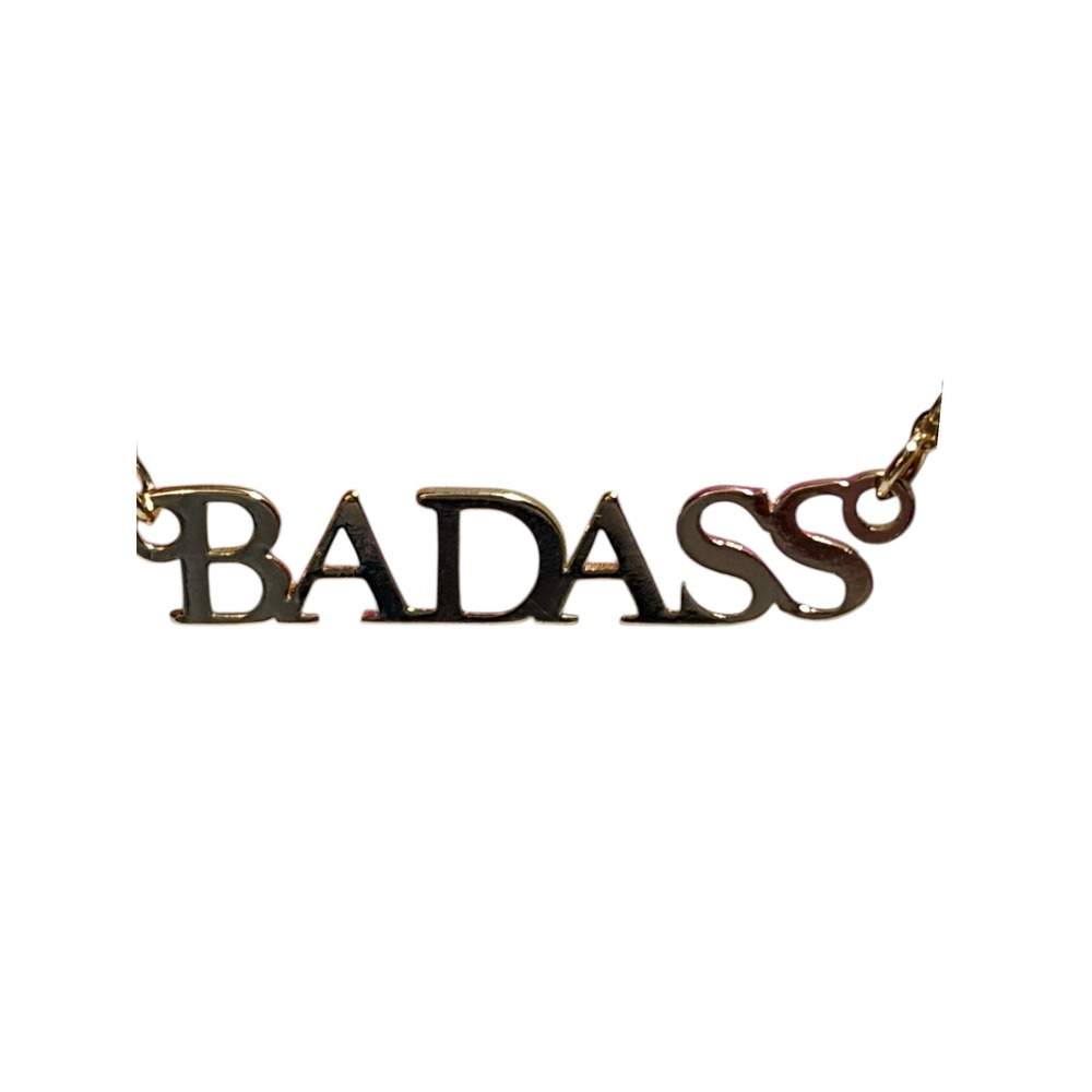 Gold Tone Badass Nameplate Statement Necklace Edgy Graphic Pendant Jewelry New - Picture 2 of 2